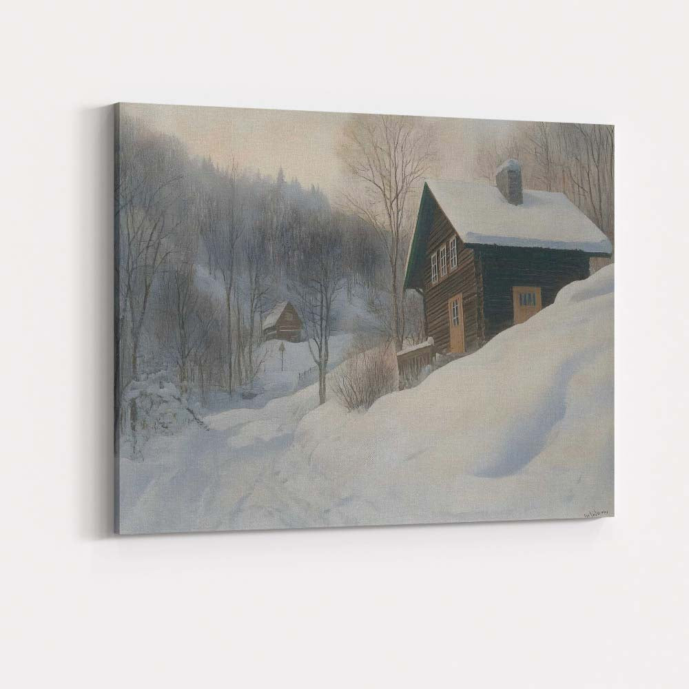 Winter Snow Covered Rustic Log Cabin Forest Landscape Canvas Wall Art Print Decor Picture Ready to Hang
