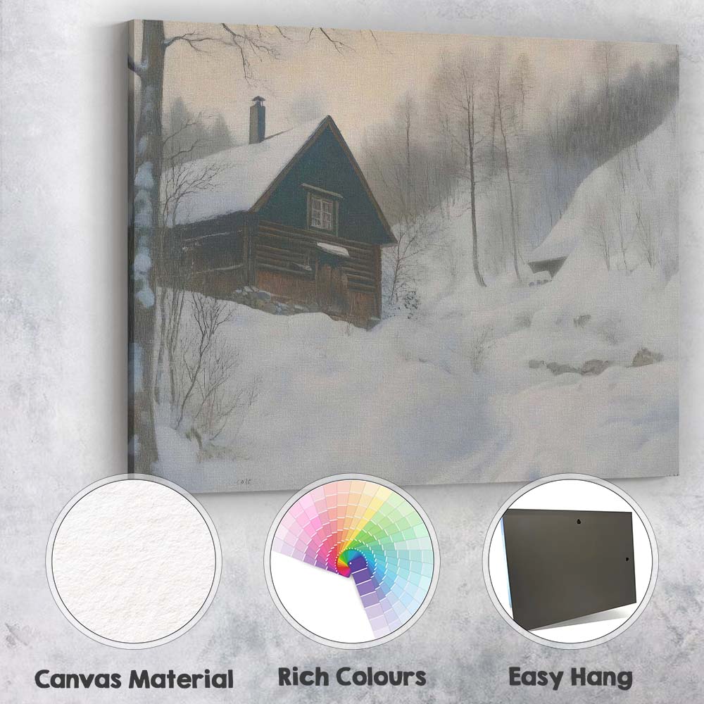 Scandinavian Log Cabin Snowy Forest Path Winter Scene Canvas Wall Art Print Decor Picture Ready to Hang