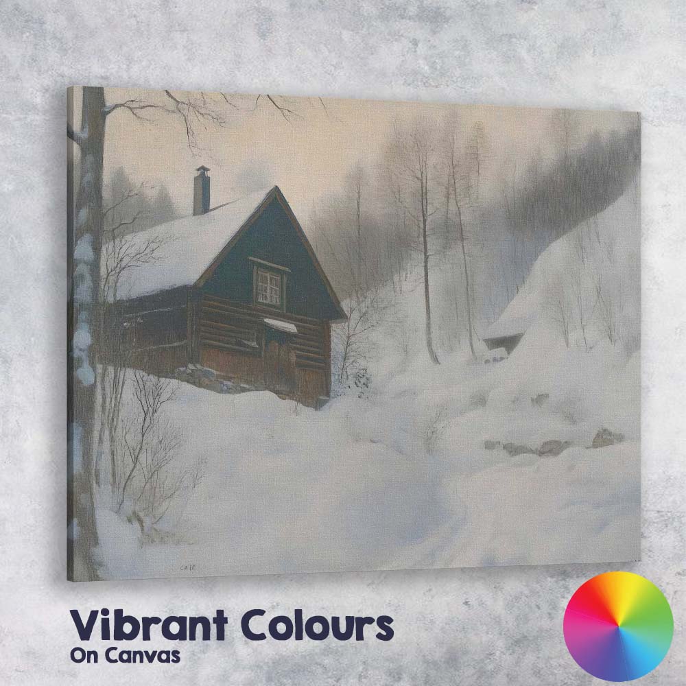 Scandinavian Log Cabin Snowy Forest Path Winter Scene Canvas Wall Art Print Decor Picture Ready to Hang