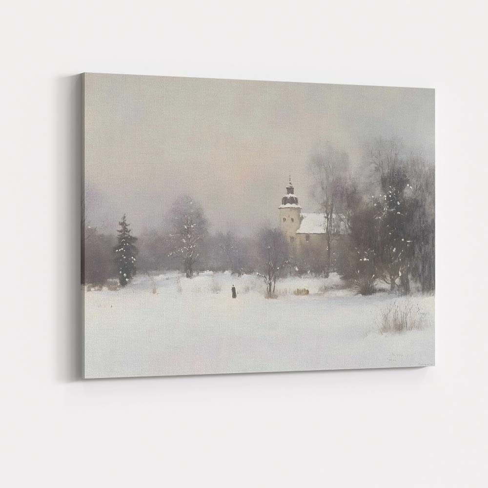 Impressionist Snowy Church Winter Countryside Landscape Canvas Wall Art Print Decor Picture Ready to Hang