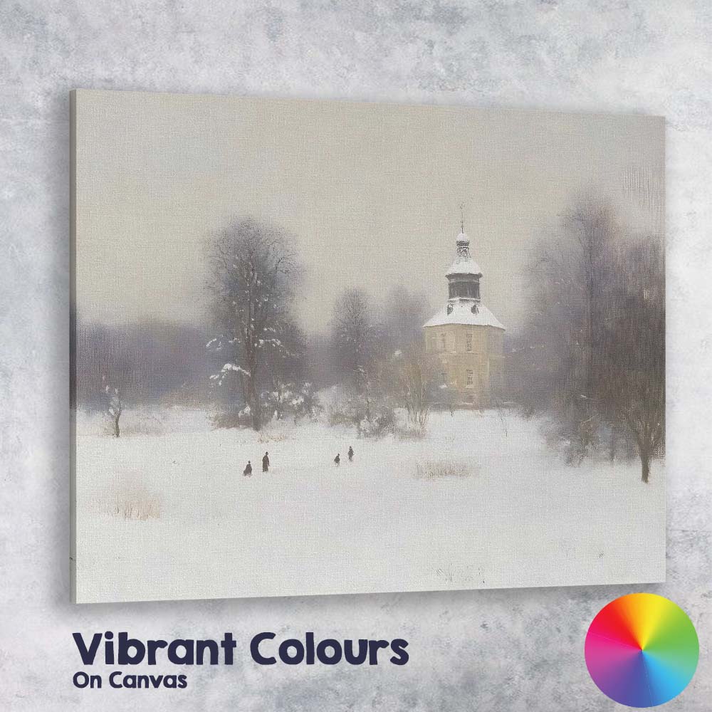 Soft Winter Church Snow Covered Park Landscape Canvas Wall Art Print Decor Picture Ready to Hang