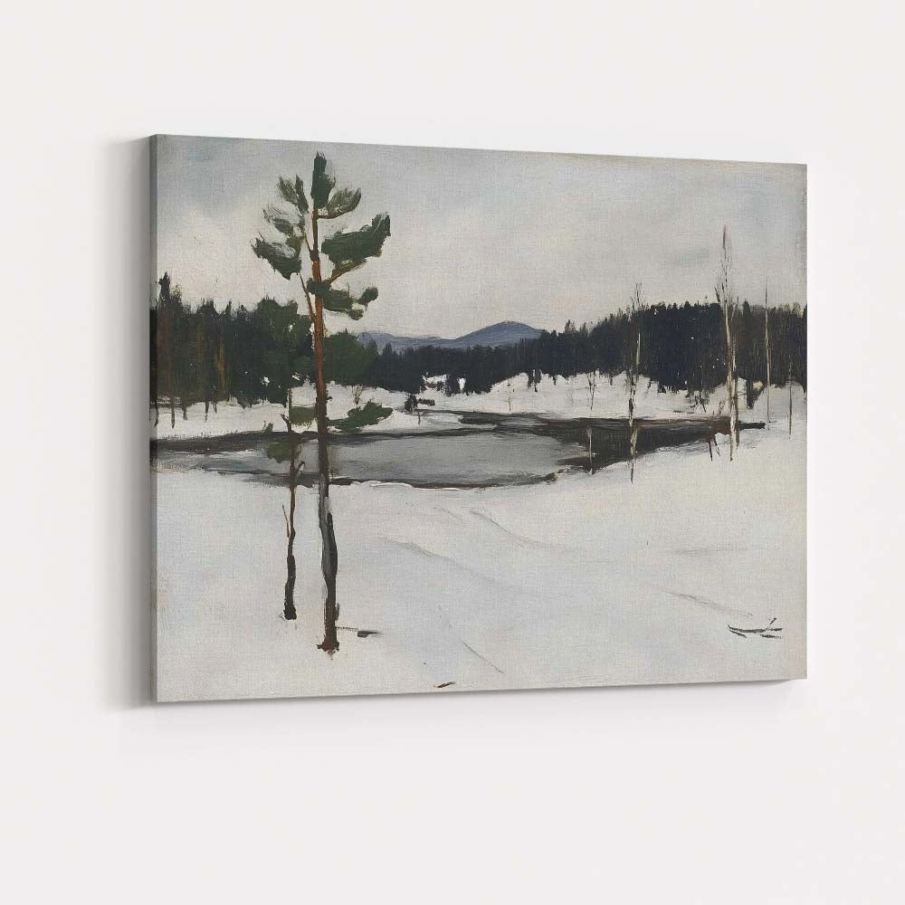 Minimalist Frozen Lake Snowy Pine Trees Nordic Landscape Canvas Wall Art Print Decor Picture Ready to Hang