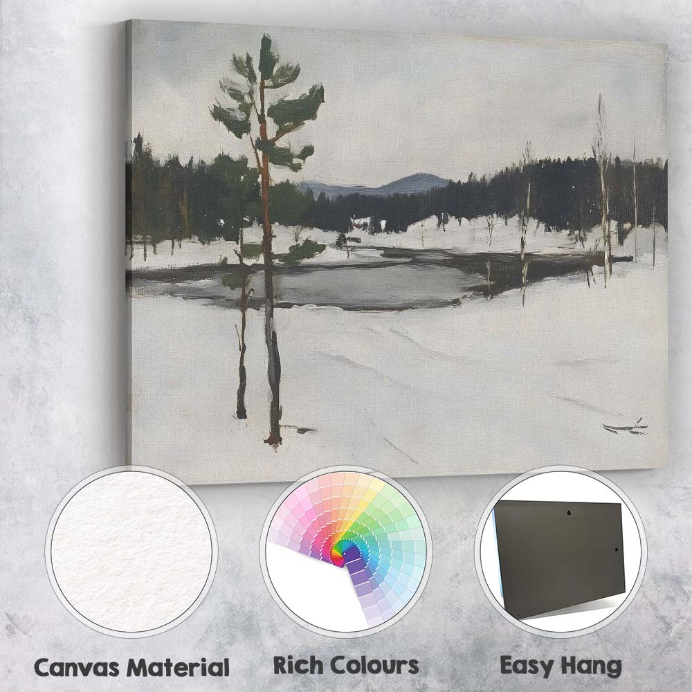 Minimalist Frozen Lake Snowy Pine Trees Nordic Landscape Canvas Wall Art Print Decor Picture Ready to Hang