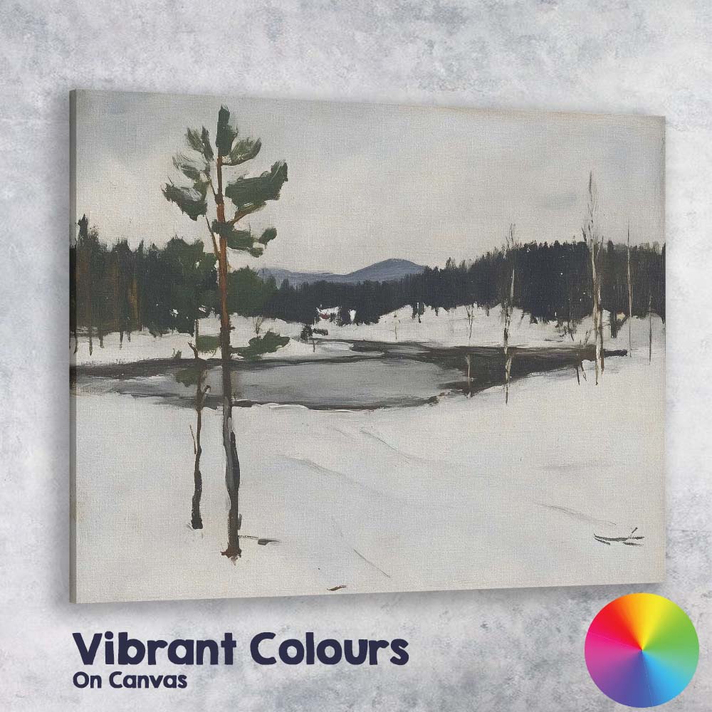 Scandinavian Winter Frozen Lake Snowy Countryside Landscape Canvas Wall Art Print Decor Picture Ready to Hang