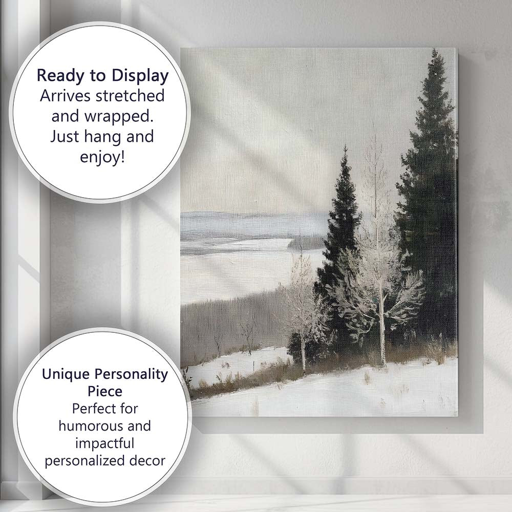 Contemporary Winter Lakeside Snowfield Scandinavian Landscape Canvas Wall Art Print Decor Picture Ready to Hang