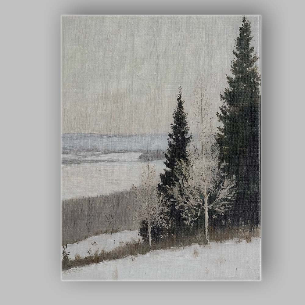 Contemporary Winter Lakeside Snowfield Scandinavian Landscape Canvas Wall Art Print Decor Picture Ready to Hang