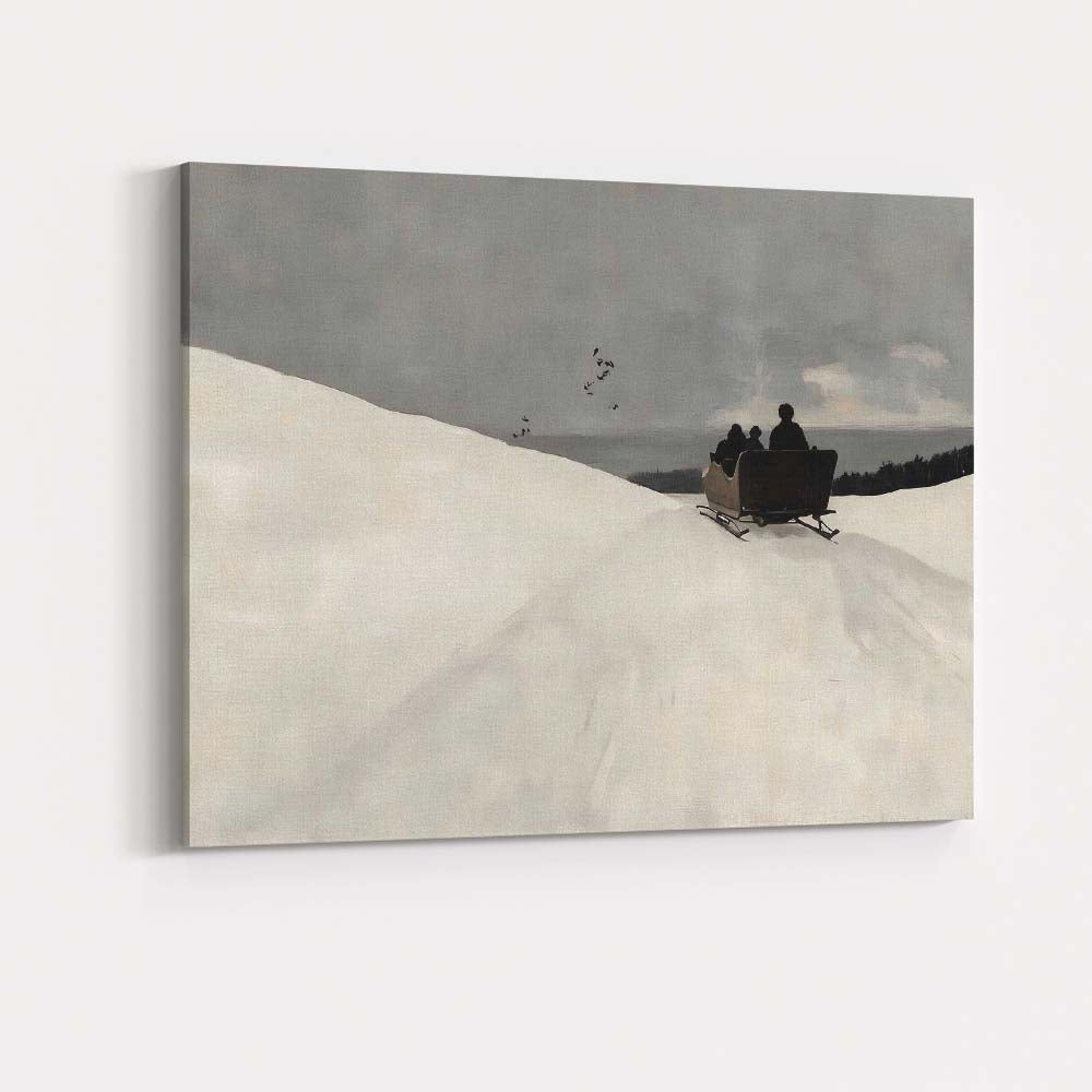 Serene Snowy Hills Sleigh Ride Minimal Winter Scene Canvas Wall Art Print Decor Picture Ready to Hang