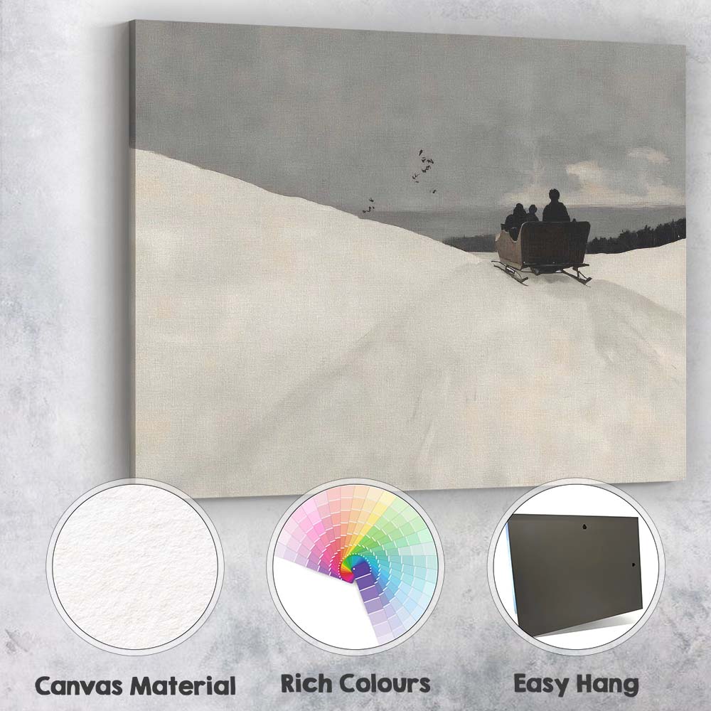 Serene Snowy Hills Sleigh Ride Minimal Winter Scene Canvas Wall Art Print Decor Picture Ready to Hang