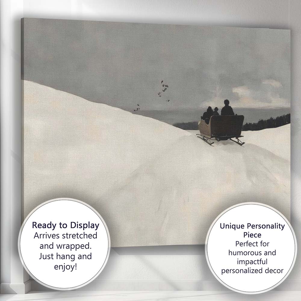 Serene Snowy Hills Sleigh Ride Minimal Winter Scene Canvas Wall Art Print Decor Picture Ready to Hang