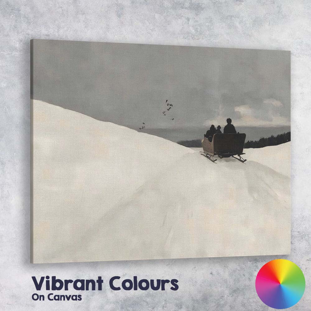 Serene Snowy Hills Sleigh Ride Minimal Winter Scene Canvas Wall Art Print Decor Picture Ready to Hang