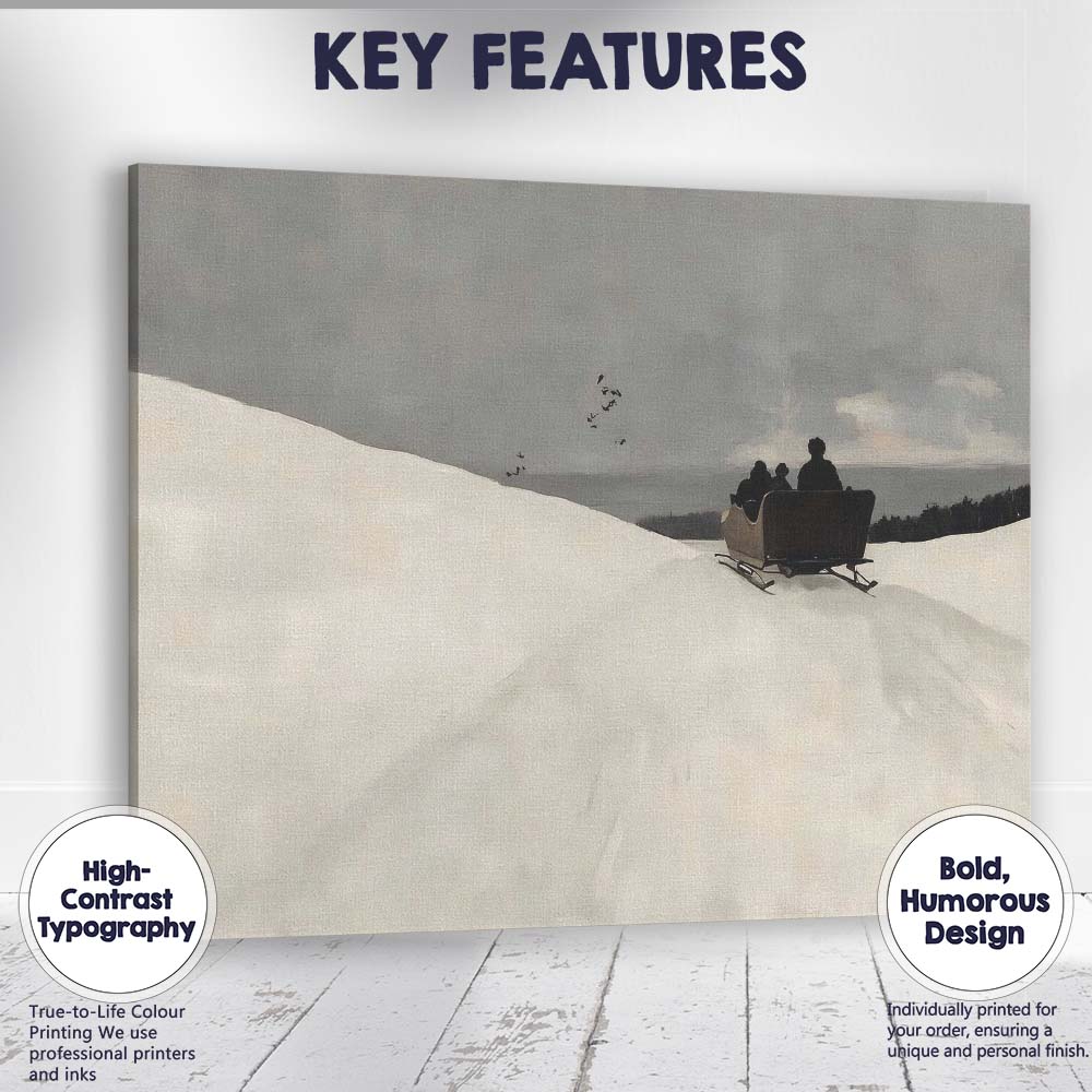 Serene Snowy Hills Sleigh Ride Minimal Winter Scene Canvas Wall Art Print Decor Picture Ready to Hang