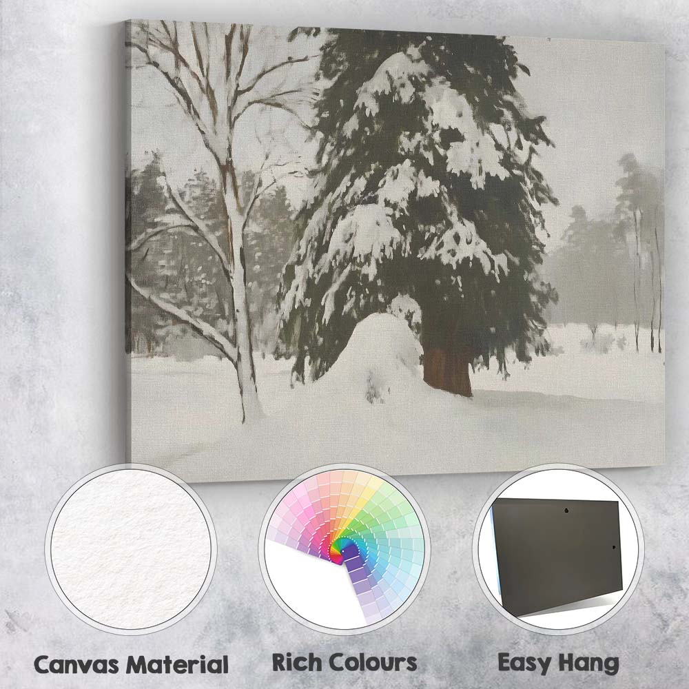 Snow Laden Pine Tree Minimalist Winter Forest Canvas Wall Art Print Decor Picture Ready to Hang