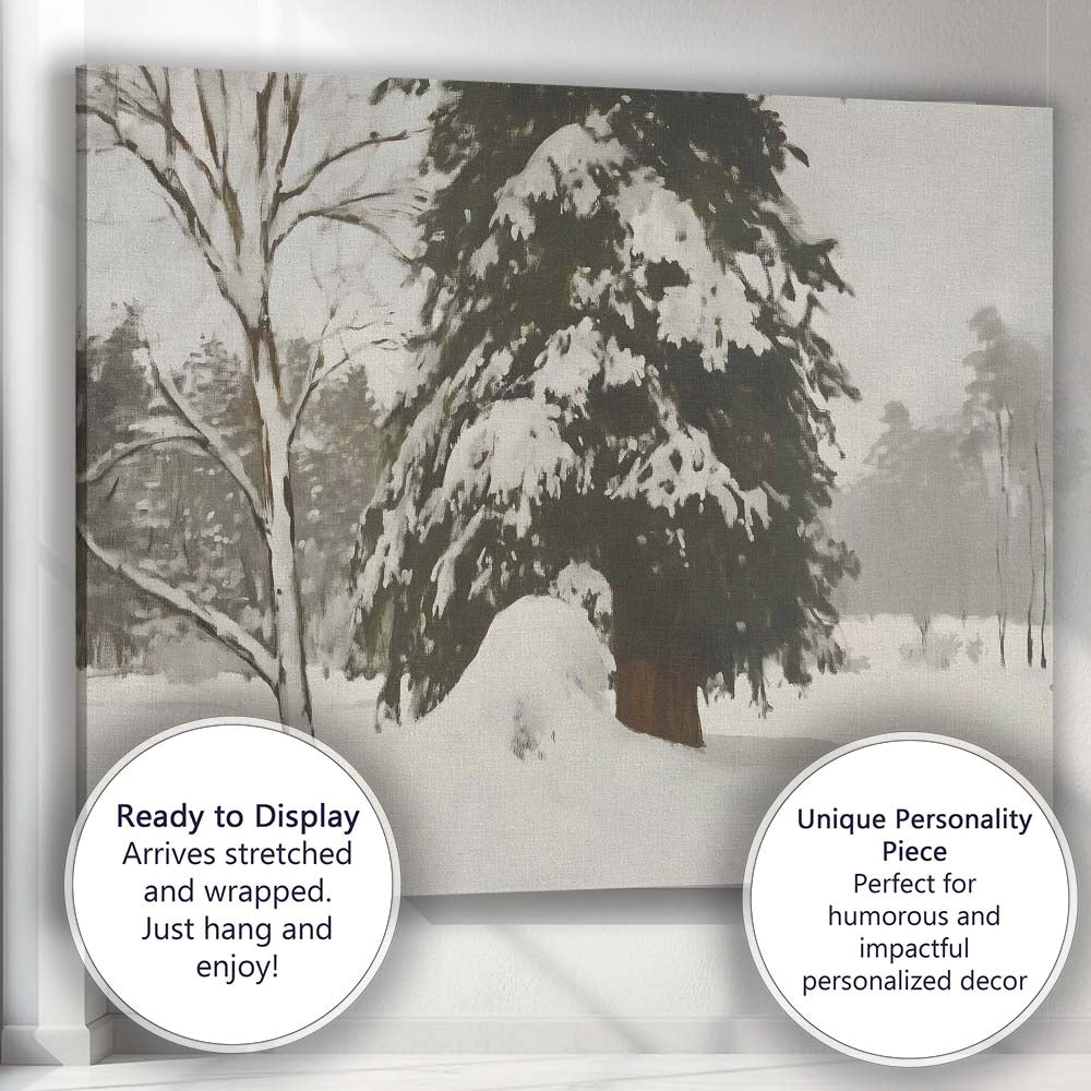 Impressionist Snow Covered Evergreen Pine Forest Winter Landscape Canvas Wall Art Print Decor Picture Ready to Hang