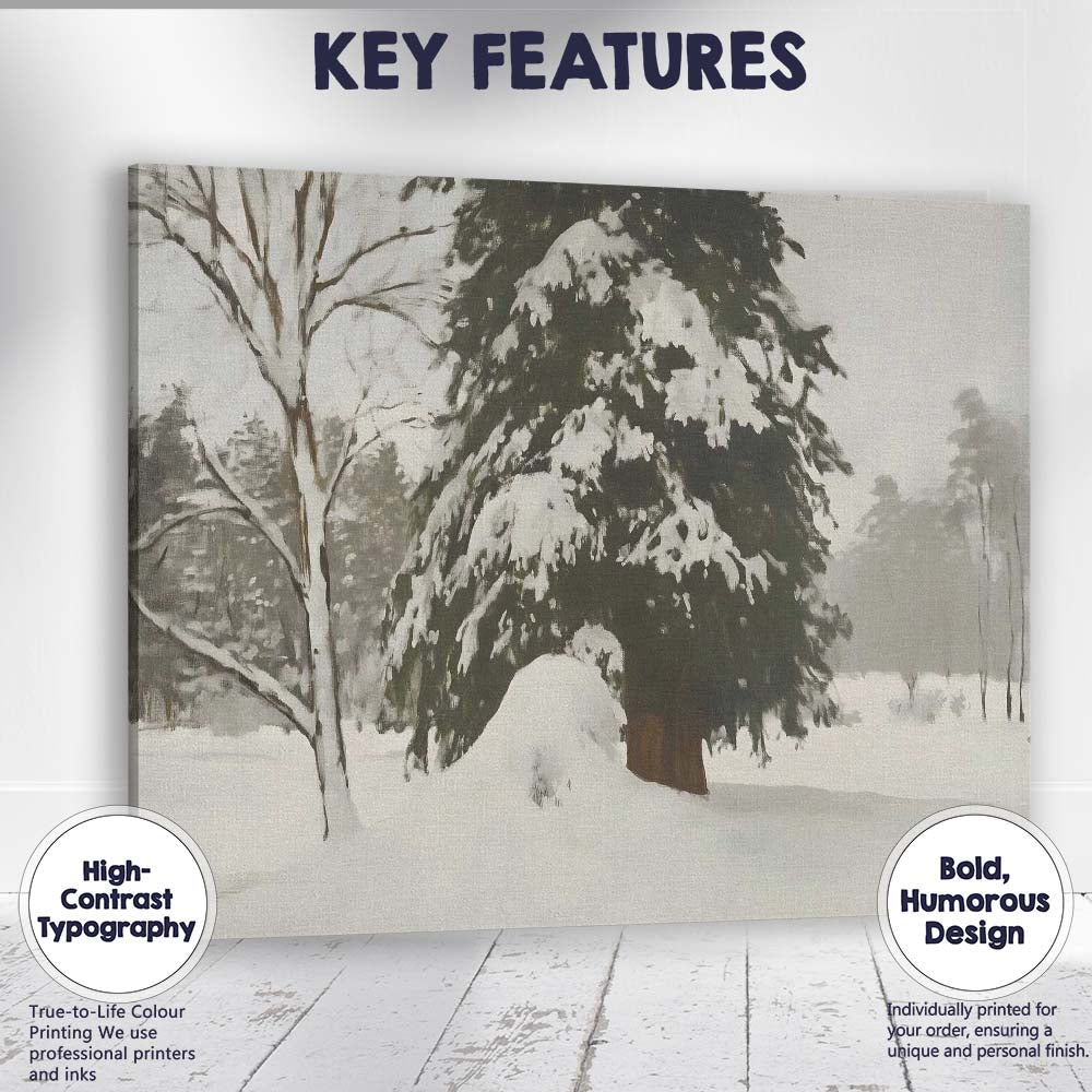 Snow Laden Pine Tree Minimalist Winter Forest Canvas Wall Art Print Decor Picture Ready to Hang