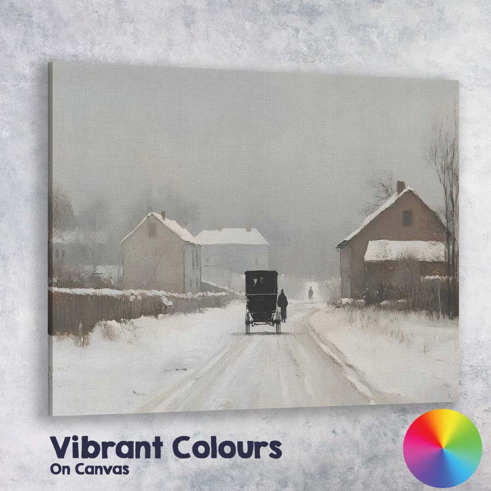 Rustic Horse Drawn Carriage Snowy Village Winter Scene Canvas Wall Art Print Decor Picture Ready to Hang