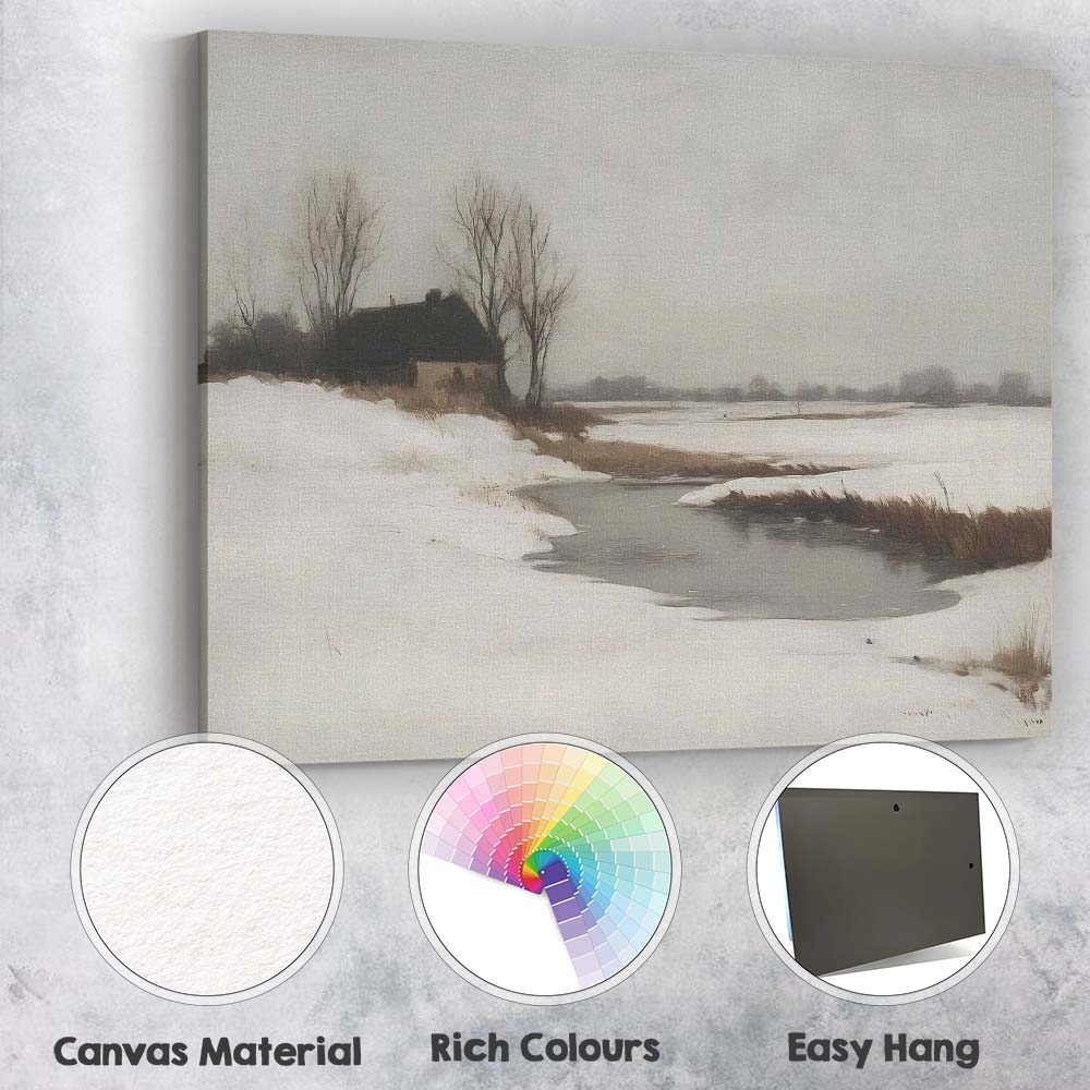 Quiet Frozen Stream Rural Winter Countryside Landscape Canvas Wall Art Print Decor Picture Ready to Hang