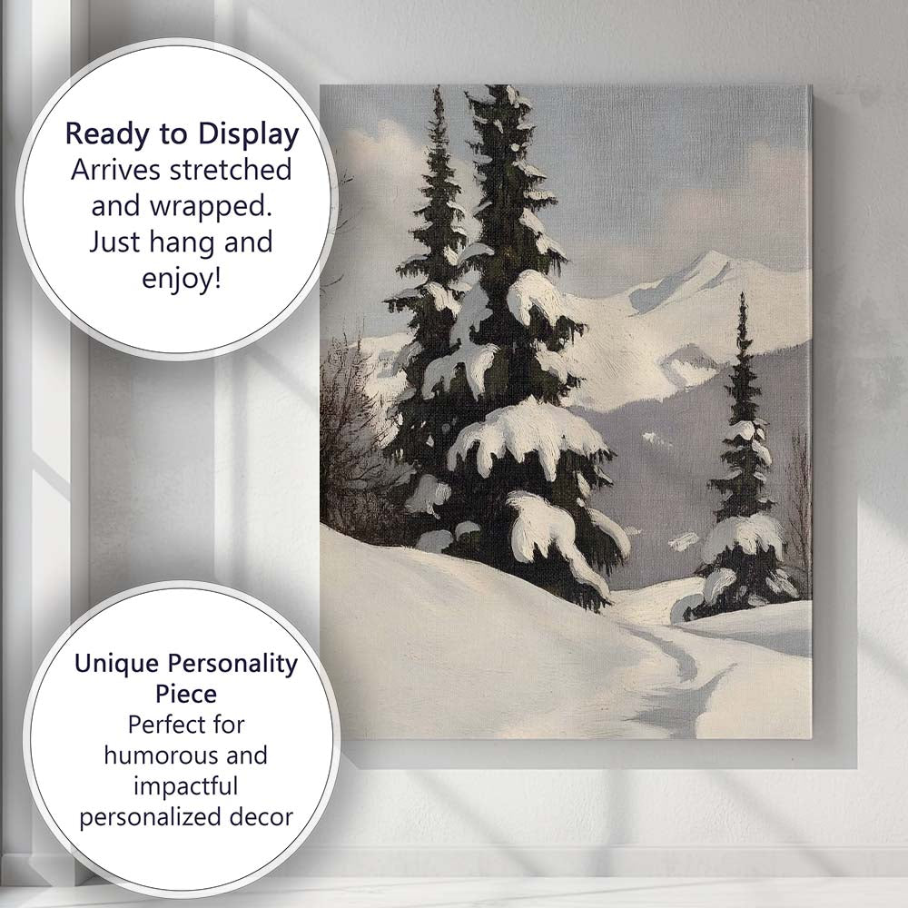 Snow Covered Fir Trees and Mountain Peaks Winter Landscape Canvas Wall Art Print Decor Picture Ready to Hang