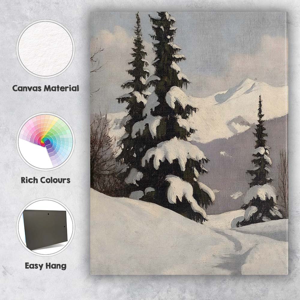Snow Covered Fir Trees Mountain Winter Landscape Canvas Wall Art Print Decor Picture Ready to Hang