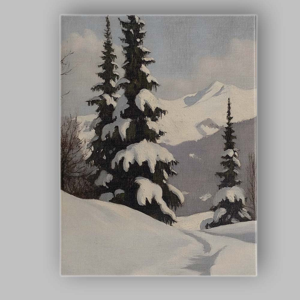 Snow Covered Fir Trees and Mountain Peaks Winter Landscape Canvas Wall Art Print Decor Picture Ready to Hang