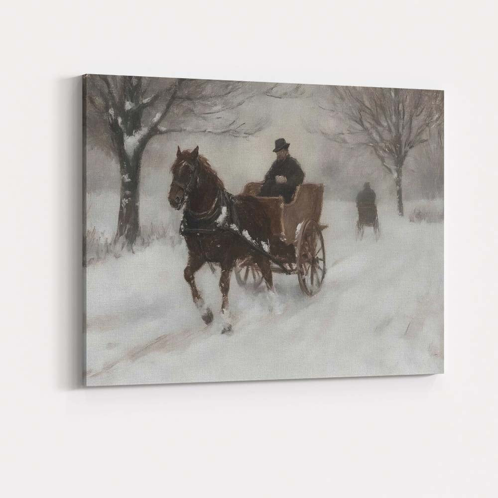 Impressionist Horse Drawn Carriage Snow Covered Winter Country Road Canvas Wall Art Print Decor Picture Ready to Hang