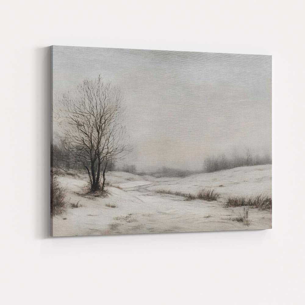 Minimalist Snowy Countryside Bare Tree Winter Scene Canvas Wall Art Print Decor Picture Ready to Hang