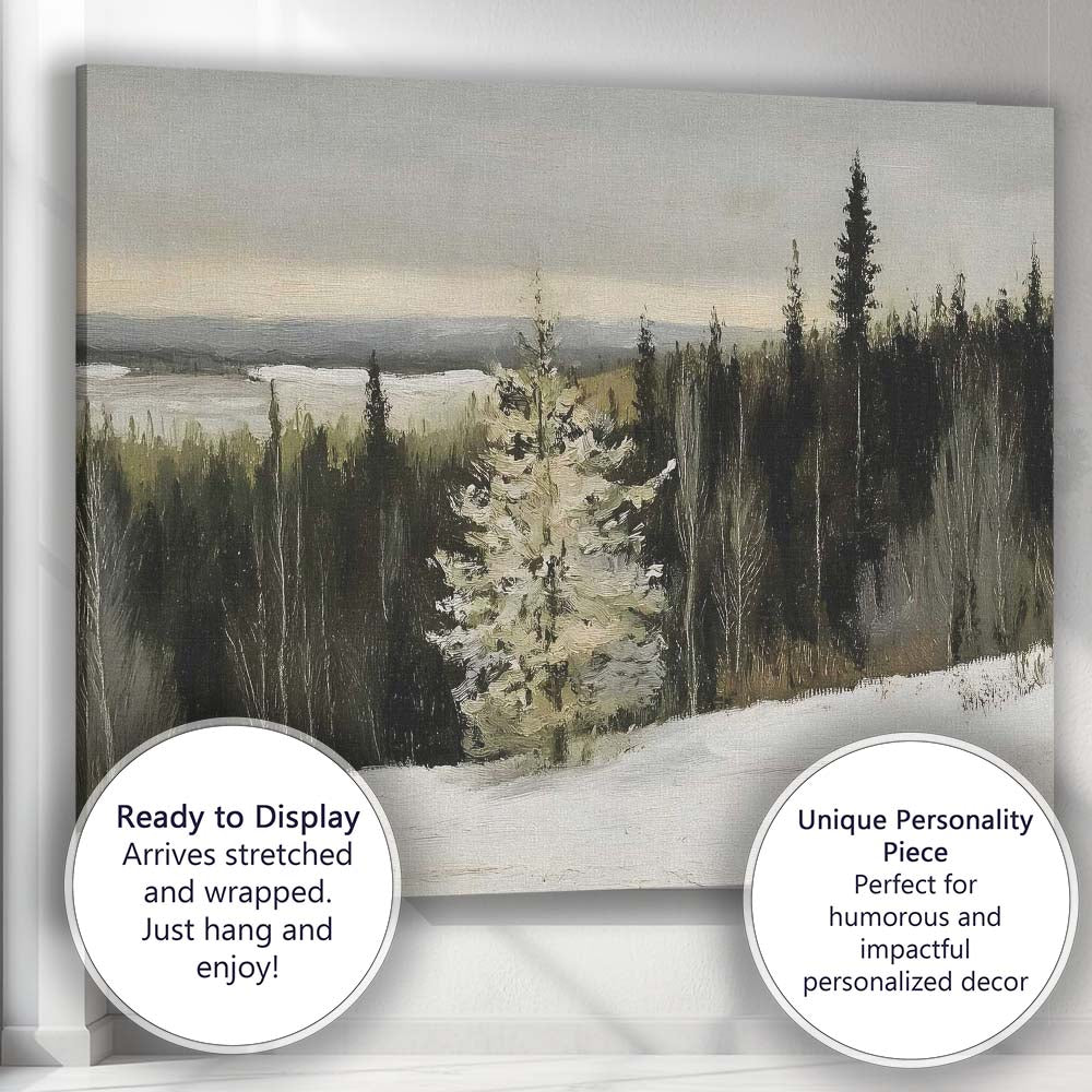 Atmospheric Snow Covered Pine Forest Winter Panorama Canvas Wall Art Print Decor Picture Ready to Hang
