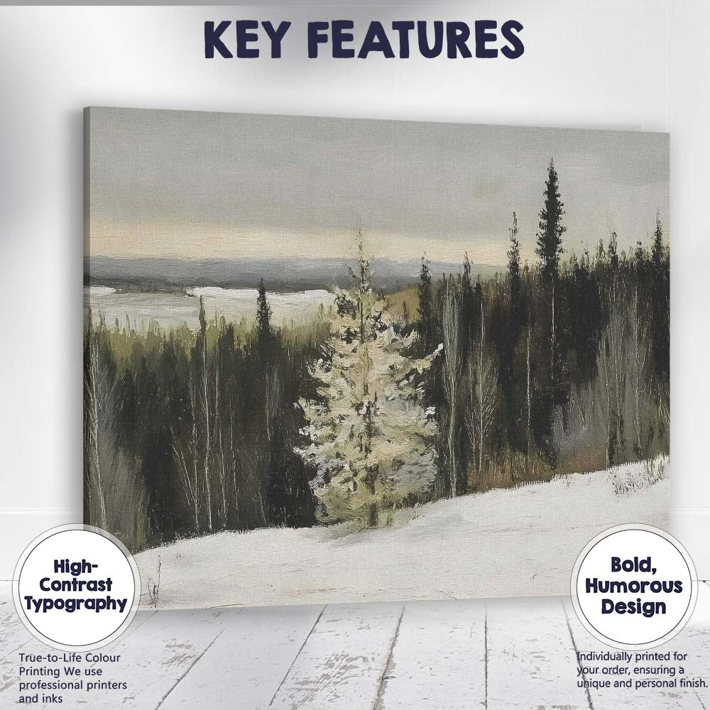 Atmospheric Snow Covered Pine Forest Winter Panorama Canvas Wall Art Print Decor Picture Ready to Hang