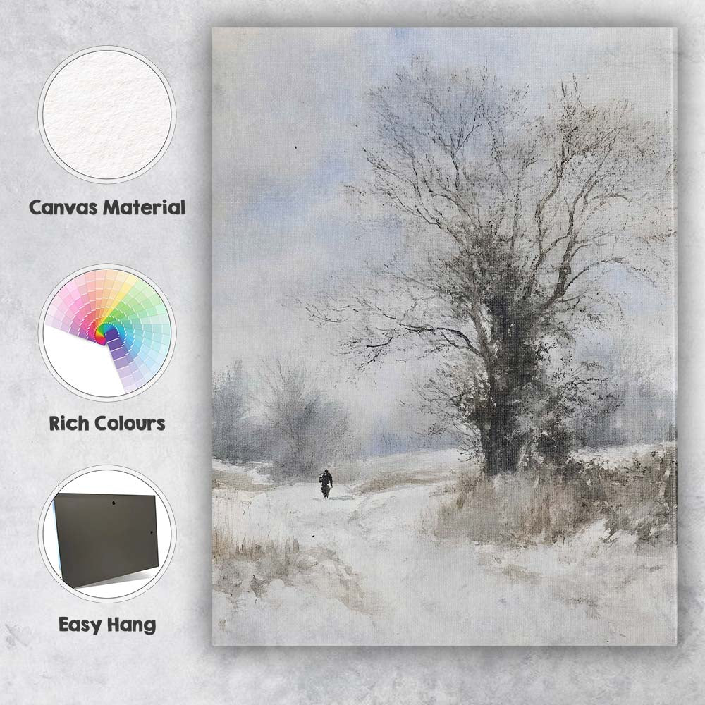 Winter Country Lane Bare Tree Landscape Soft Monochrome Watercolour Style Canvas Wall Art Print Decor Picture Ready to Hang