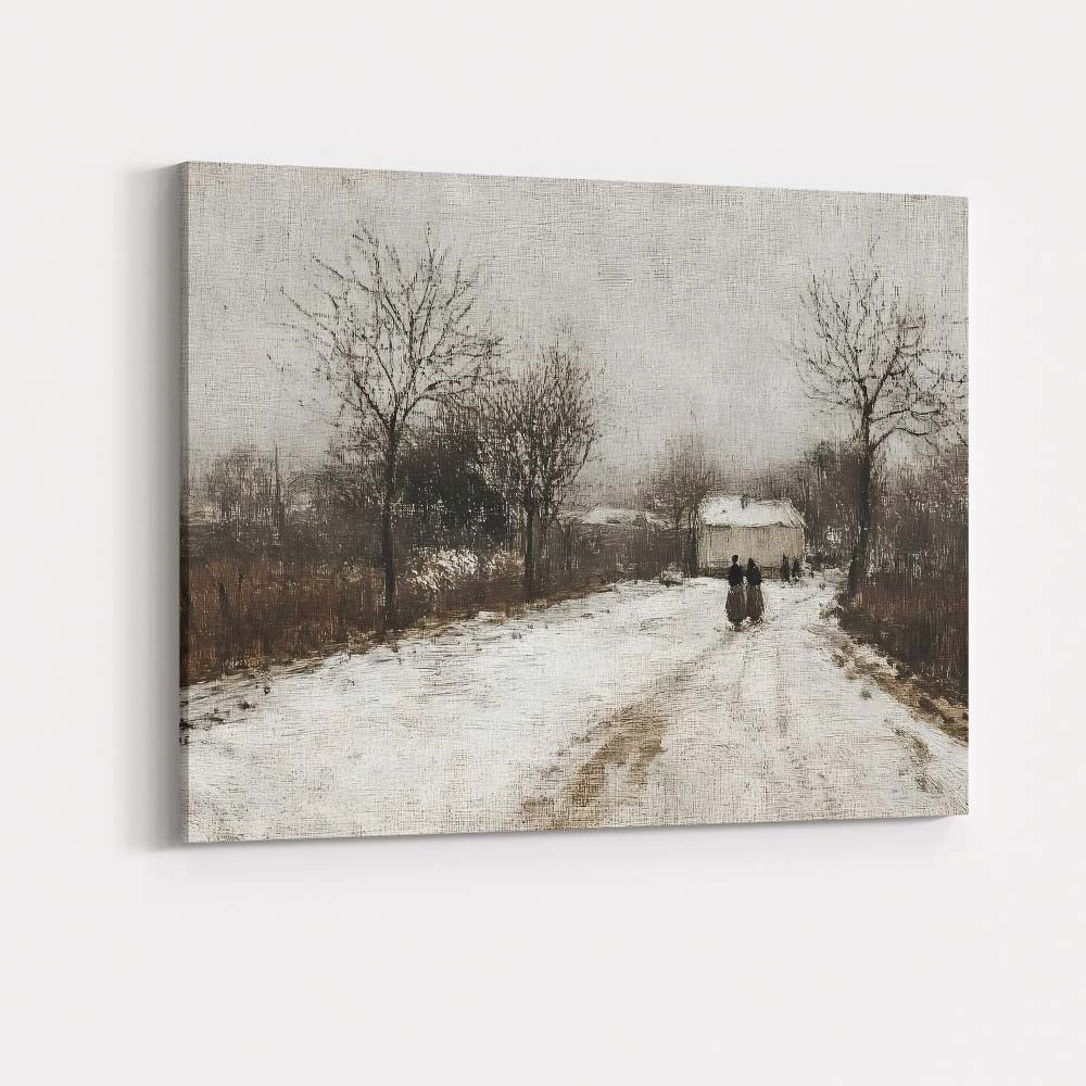 Rustic Snow Covered Country Lane Village Scene Canvas Wall Art Print Decor Picture Ready to Hang