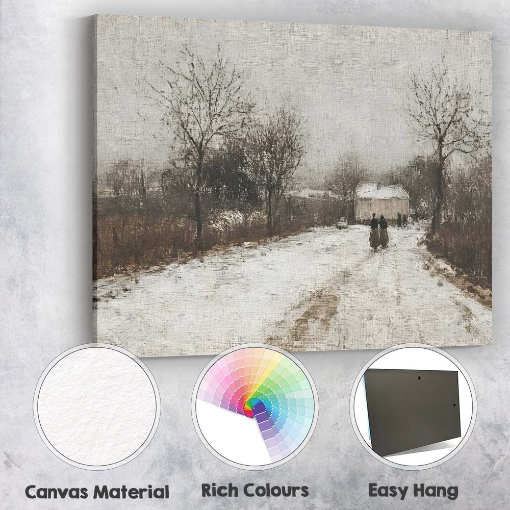 Rustic Snow Covered Country Lane Village Scene Canvas Wall Art Print Decor Picture Ready to Hang