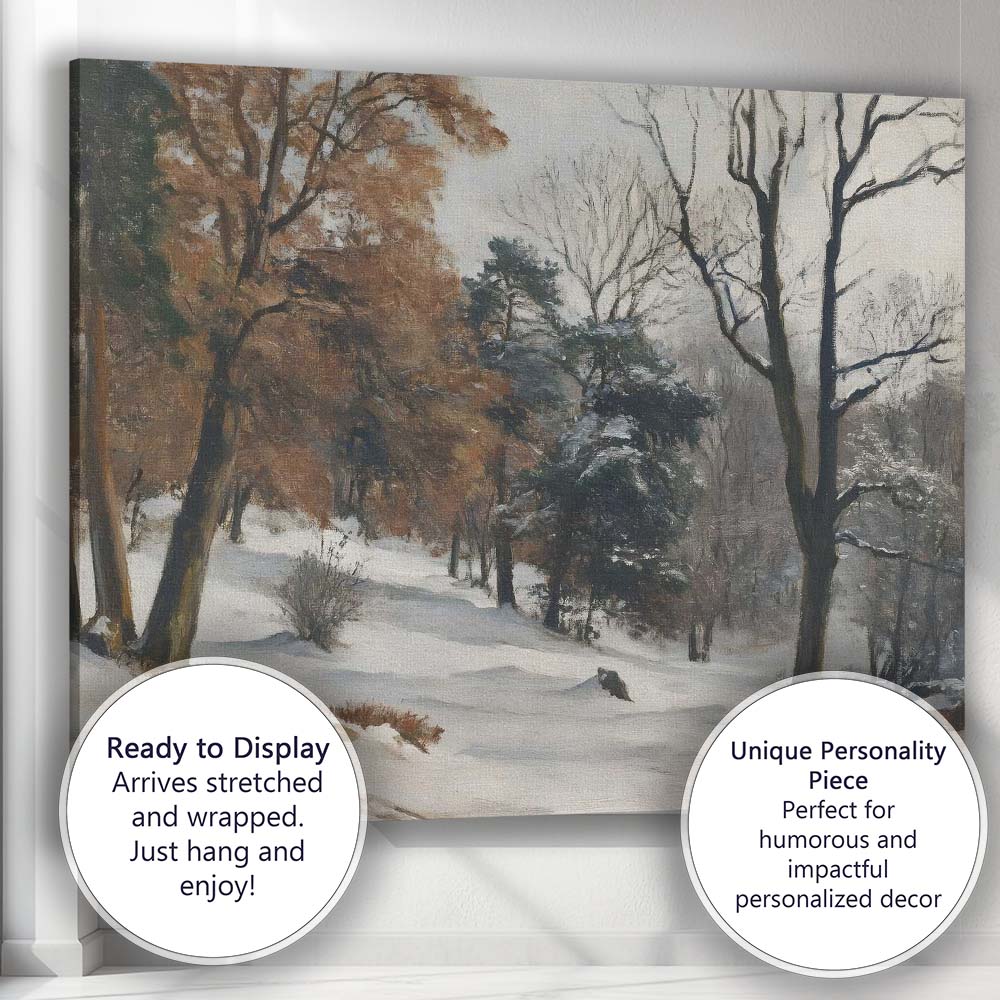 Impressionist Snow Covered Woodland Winter Landscape Canvas Wall Art Print Decor Picture Ready to Hang