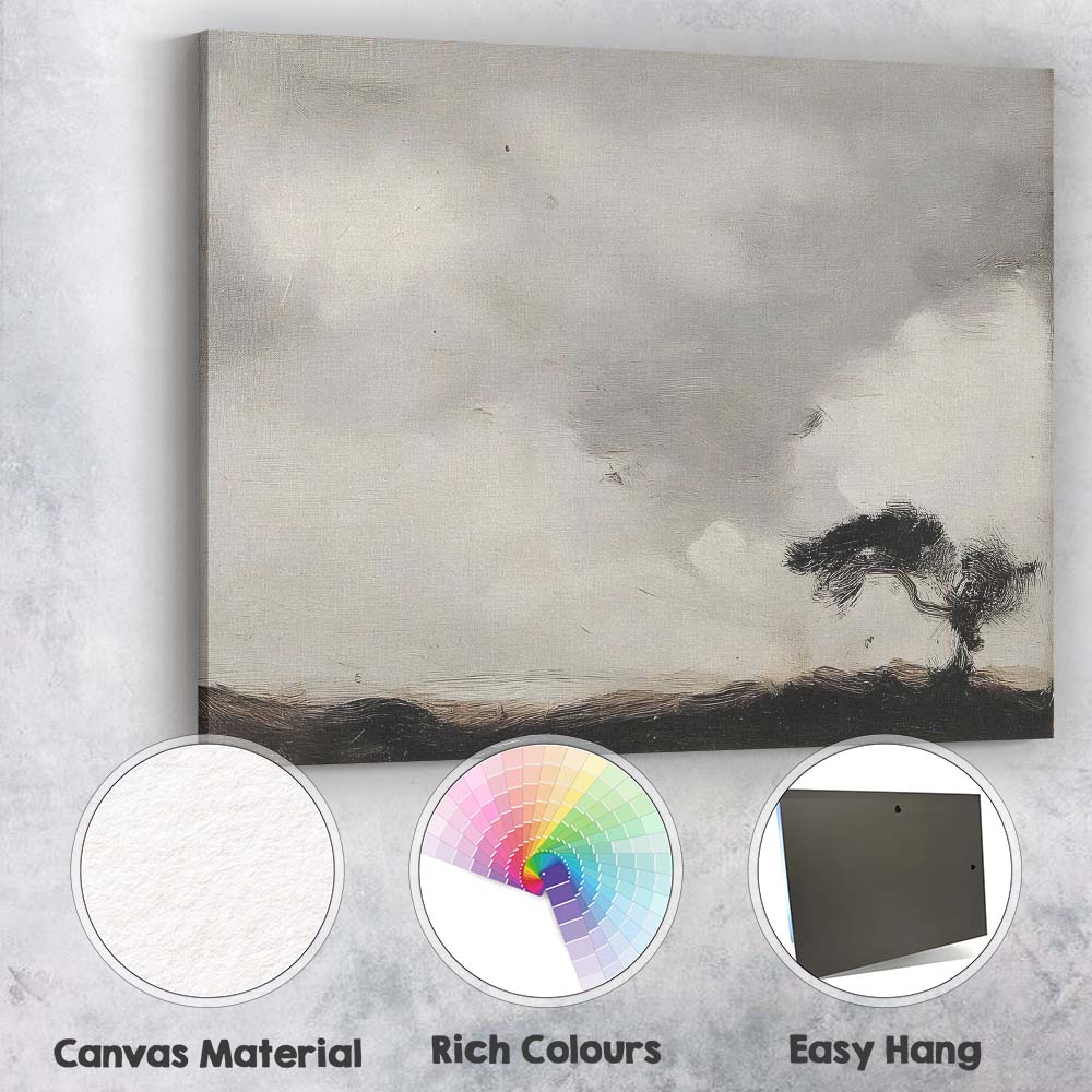 Minimalist Monochrome Windswept Tree Moody Winter Horizon Canvas Wall Art Print Decor Picture Ready to Hang