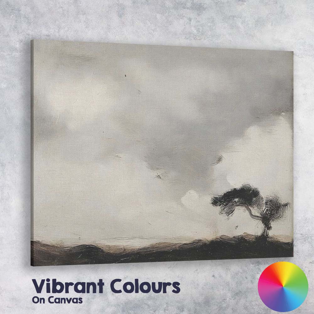 Minimalist Monochrome Windswept Tree Moody Winter Horizon Canvas Wall Art Print Decor Picture Ready to Hang