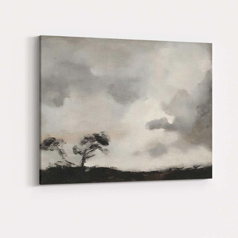 Minimalist Monochrome Twin Trees Dramatic Cloudscape Landscape Canvas Wall Art Print Decor Picture Ready to Hang