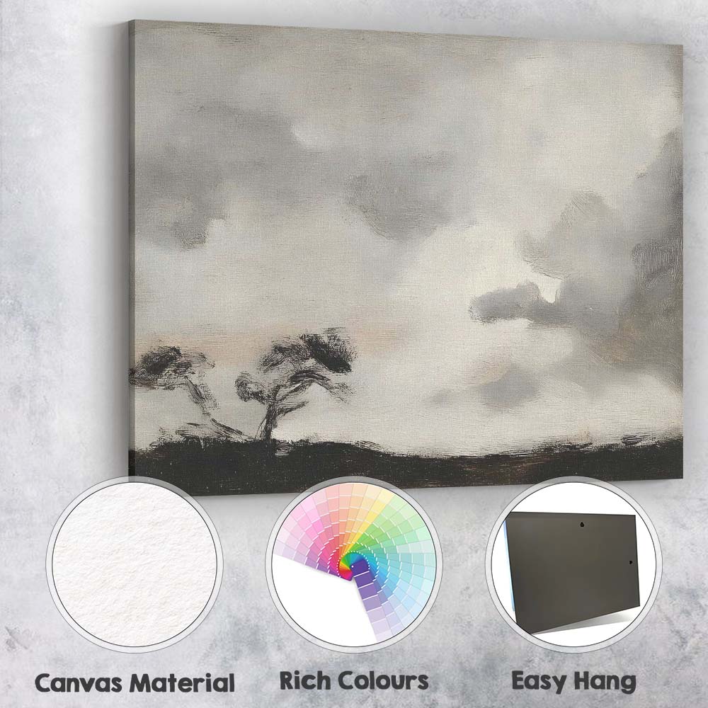 Minimalist Monochrome Twin Trees Dramatic Cloudscape Landscape Canvas Wall Art Print Decor Picture Ready to Hang