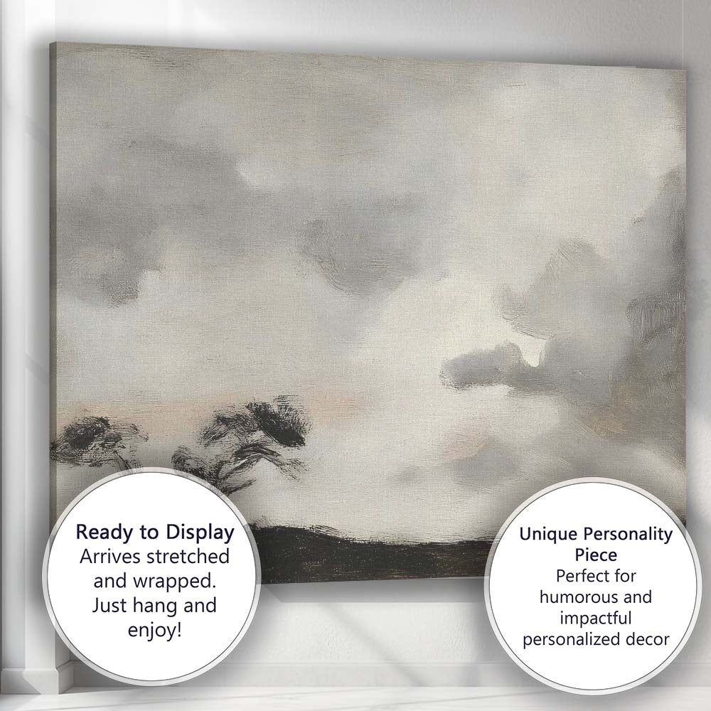 Minimalist Monochrome Twin Trees Dramatic Cloudscape Landscape Canvas Wall Art Print Decor Picture Ready to Hang