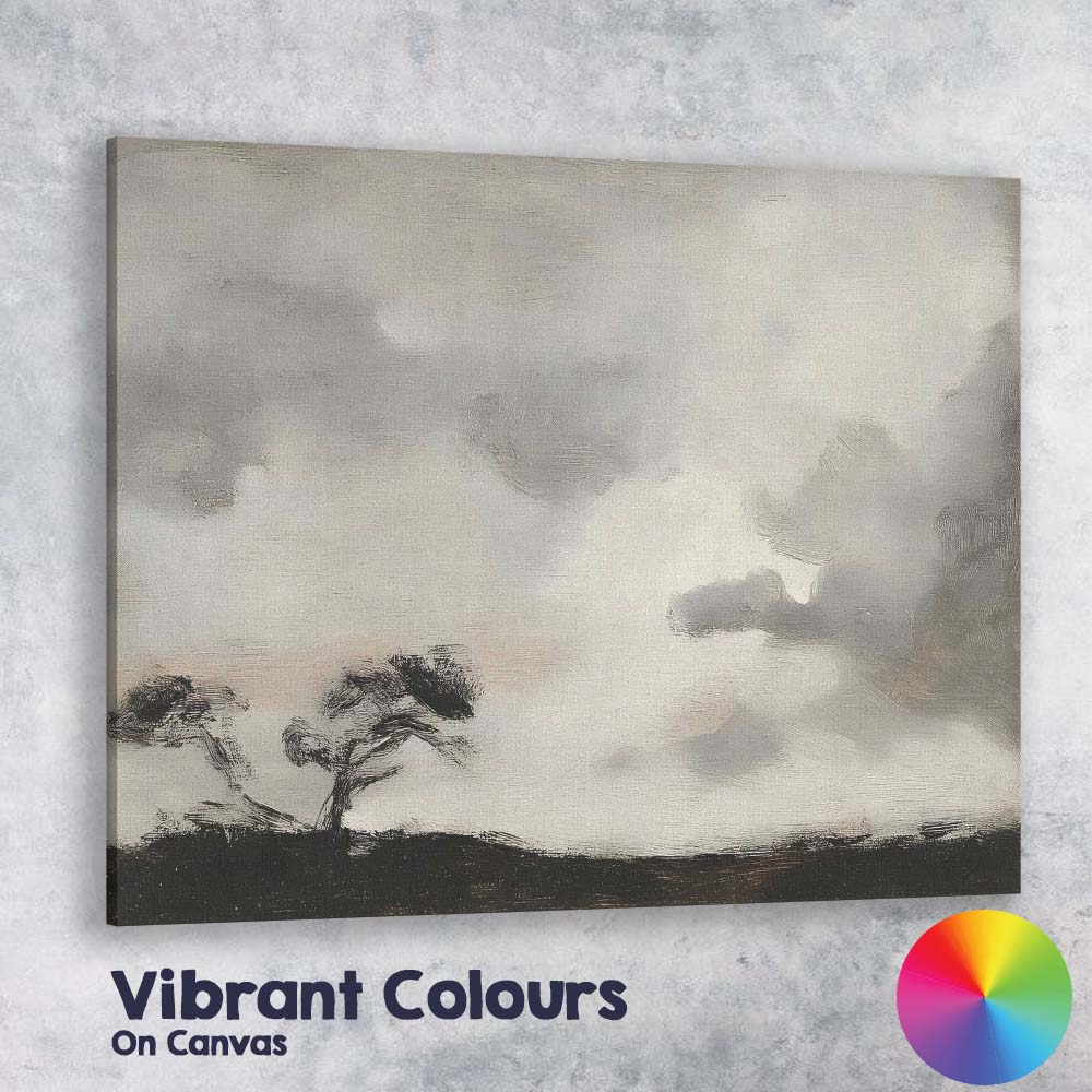 Minimalist Monochrome Twin Trees Dramatic Cloudscape Landscape Canvas Wall Art Print Decor Picture Ready to Hang