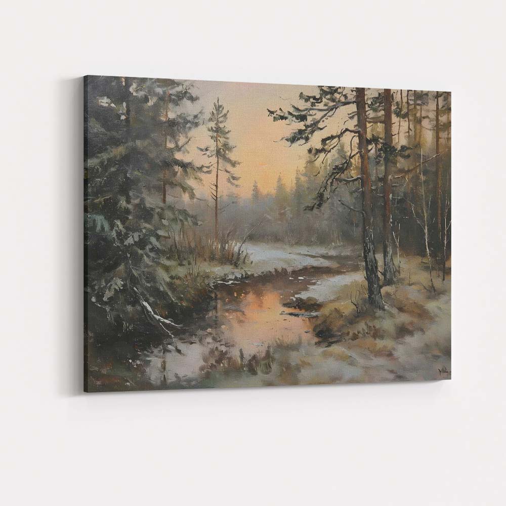 Woodland Stream Winter Thaw Forest Landscape Canvas Wall Art Print Decor Picture Ready to Hang