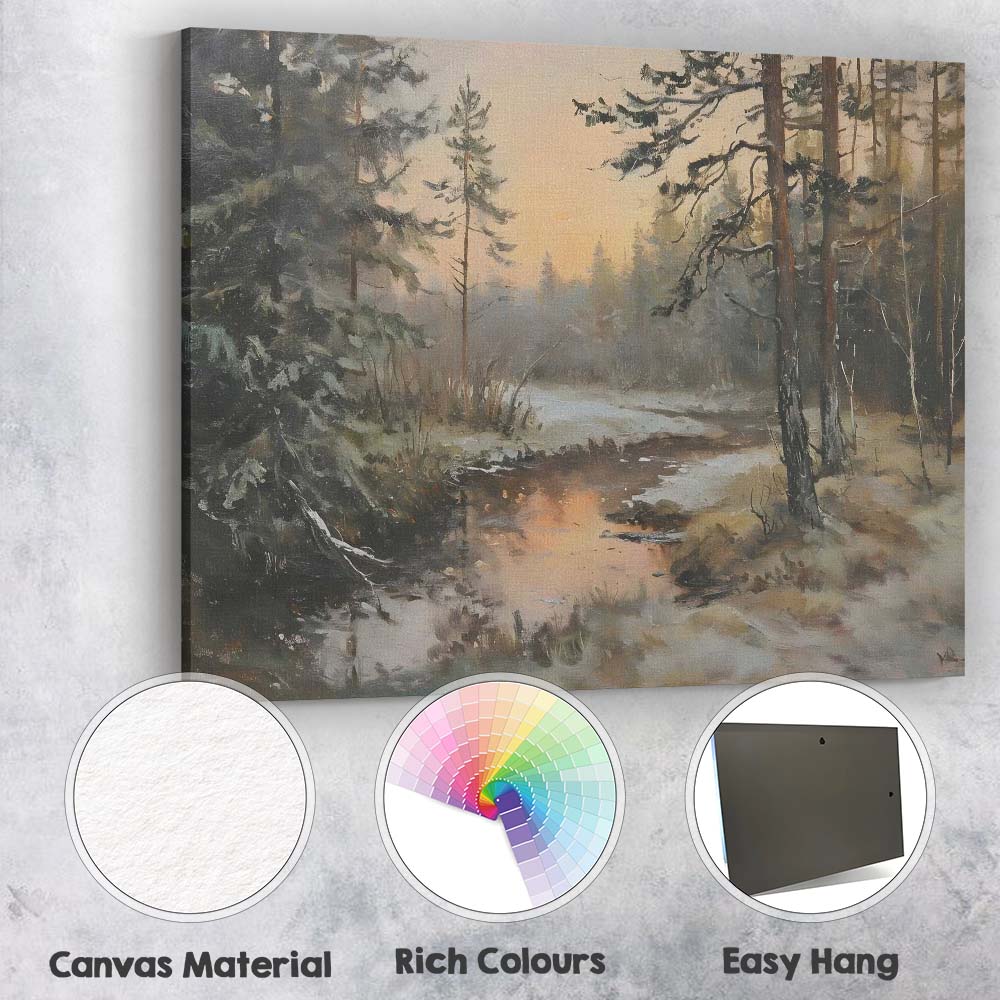 Woodland Stream Winter Thaw Forest Landscape Canvas Wall Art Print Decor Picture Ready to Hang