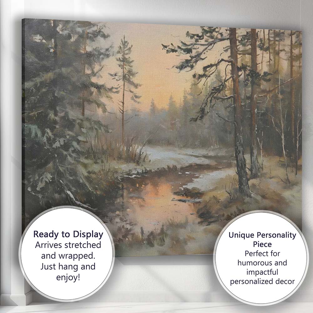 Woodland Stream Winter Thaw Forest Landscape Canvas Wall Art Print Decor Picture Ready to Hang