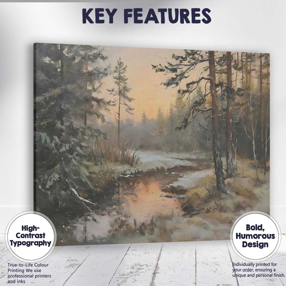 Woodland Stream Winter Thaw Forest Landscape Canvas Wall Art Print Decor Picture Ready to Hang