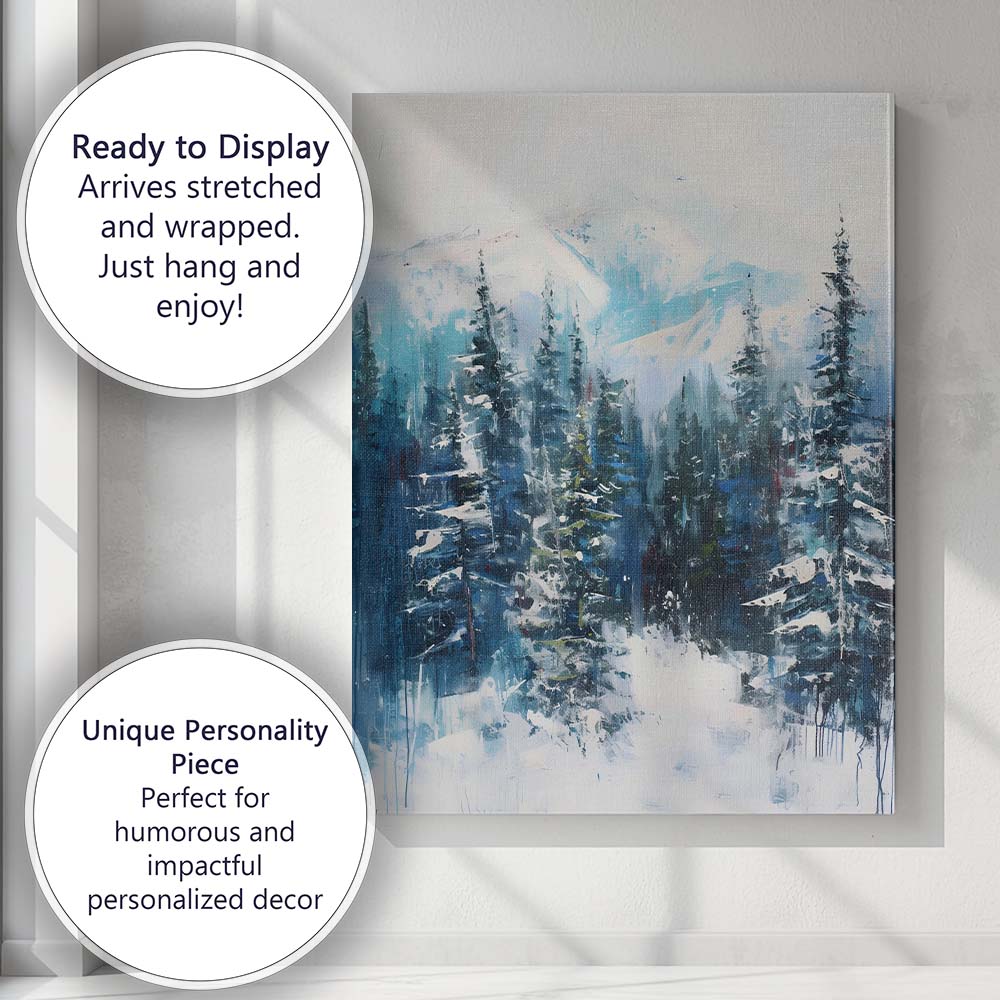 Abstract Blue Snow Covered Mountain Forest Landscape Canvas Wall Art Print Decor Picture Ready to Hang