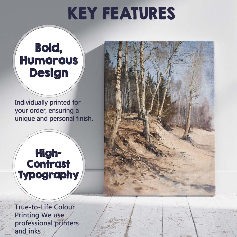 Winter Birch Woodland Path Soft Neutral Landscape Canvas Wall Art Print Decor Picture Ready to Hang