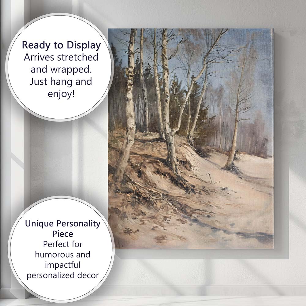 Winter Birch Woodland Path Soft Neutral Landscape Canvas Wall Art Print Decor Picture Ready to Hang
