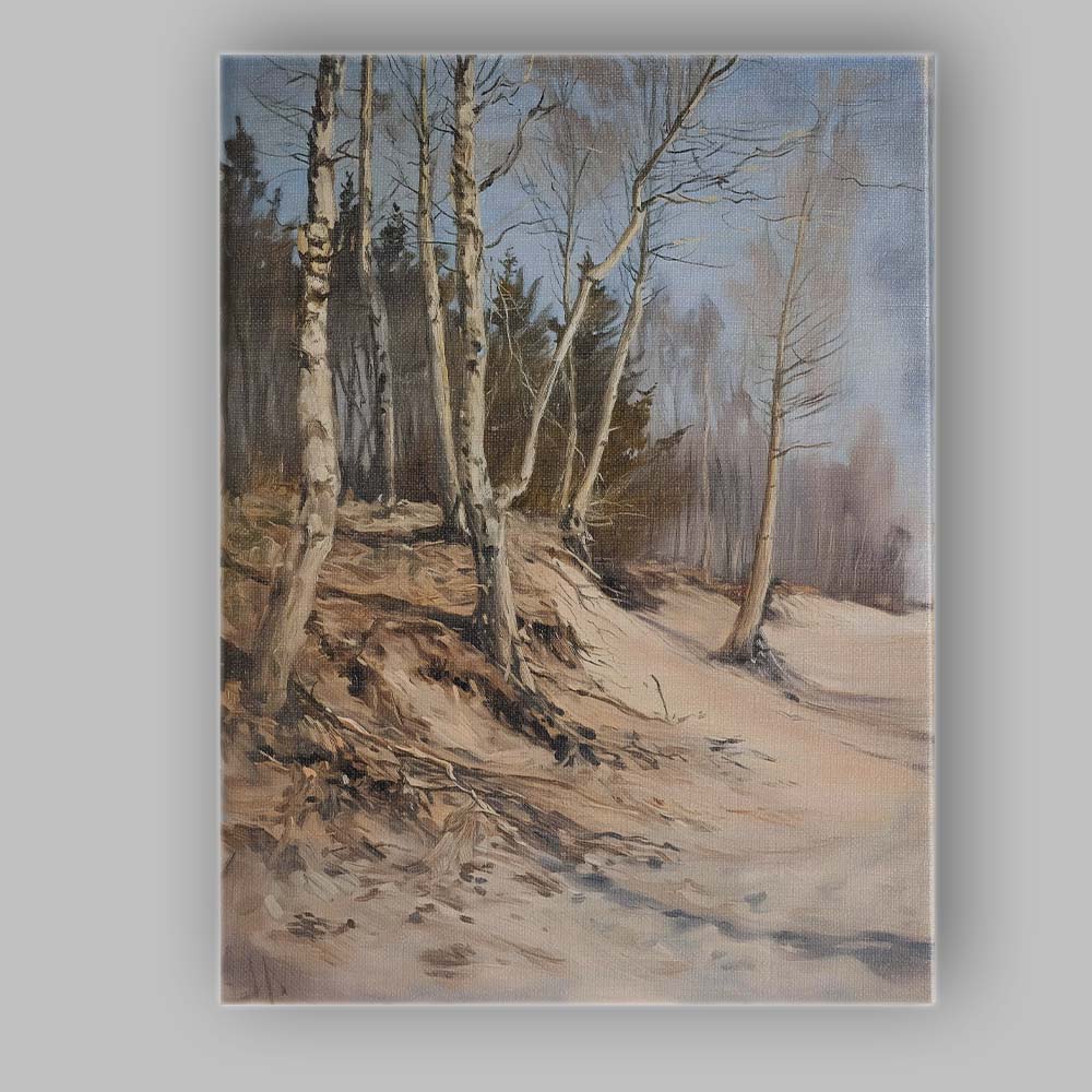 Winter Birch Woodland Path Soft Neutral Landscape Canvas Wall Art Print Decor Picture Ready to Hang