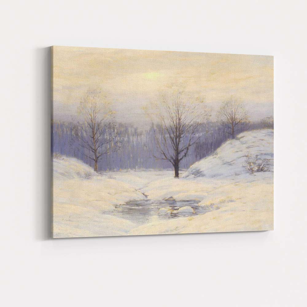 Soft Impressionist Snowy Riverside Winter Meadow Landscape Canvas Wall Art Print Decor Picture Ready to Hang
