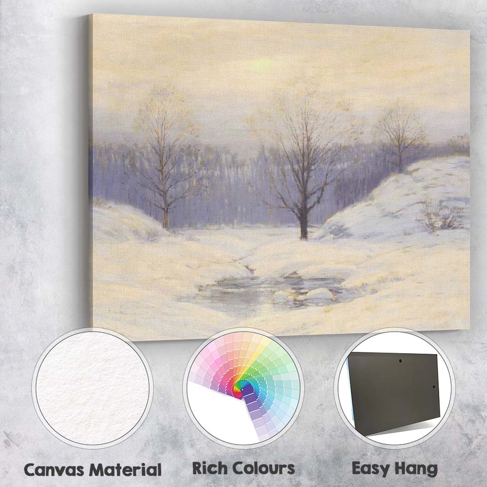 Serene Snowy Stream Pastel Winter Countryside Landscape Canvas Wall Art Print Decor Picture Ready to Hang