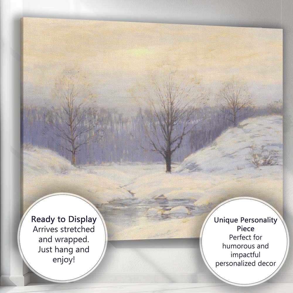 Soft Impressionist Snowy Riverside Winter Meadow Landscape Canvas Wall Art Print Decor Picture Ready to Hang