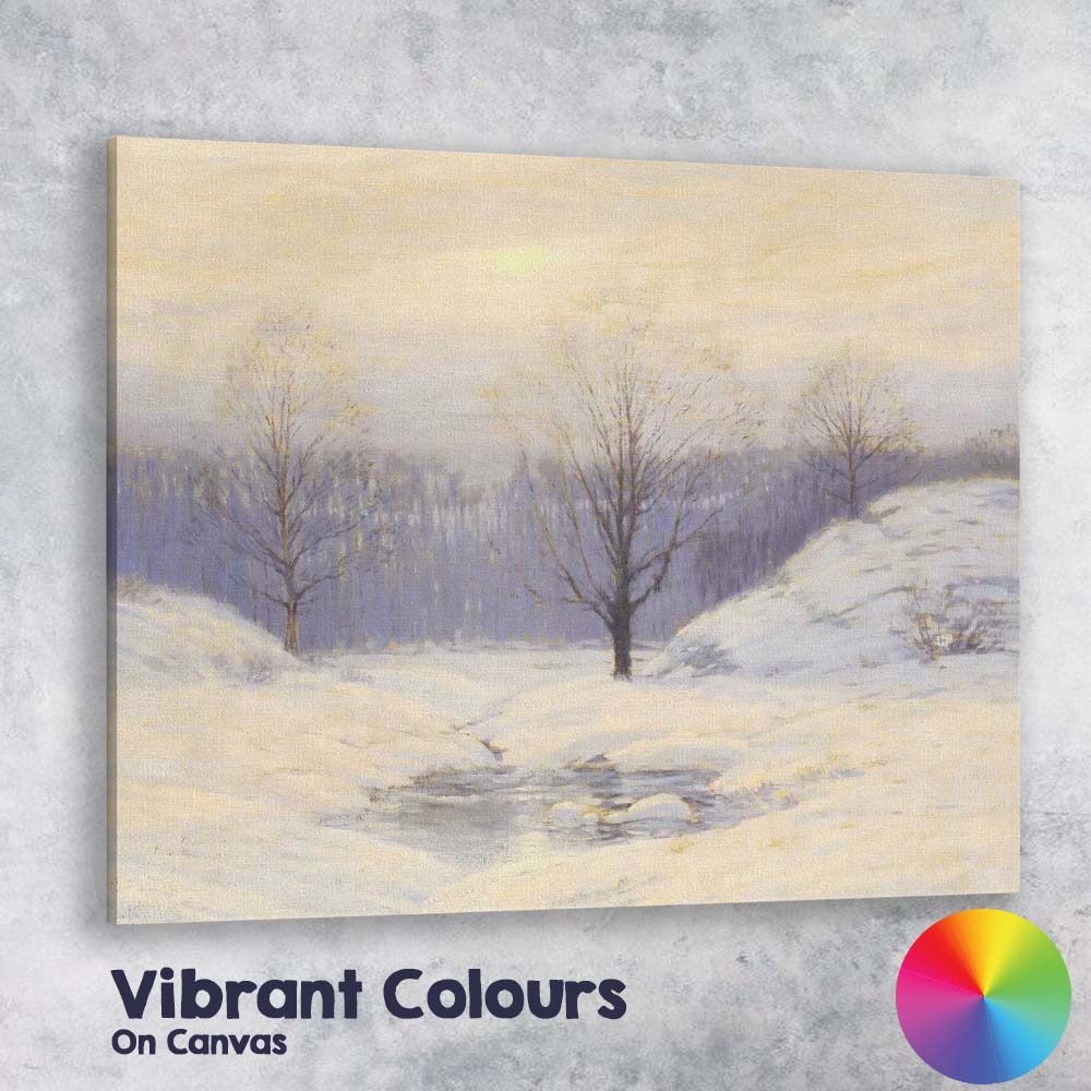 Serene Snowy Stream Pastel Winter Countryside Landscape Canvas Wall Art Print Decor Picture Ready to Hang