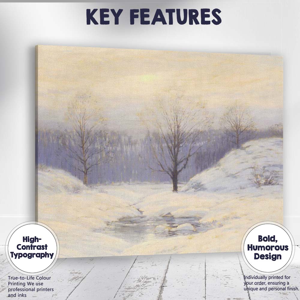 Soft Impressionist Snowy Riverside Winter Meadow Landscape Canvas Wall Art Print Decor Picture Ready to Hang